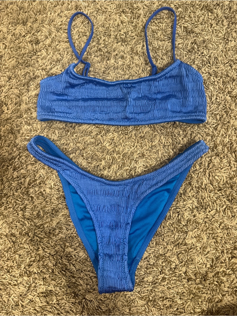 triangl swimwear Blue Textured Ribbed Bikini Set